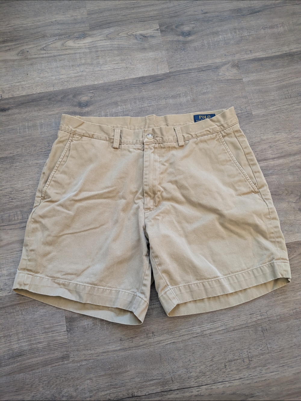 Polo by Ralph Lauren Beige Flat Front 6" Cotton Shorts Sz 32